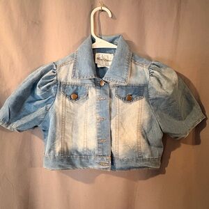 Rare Editions Light Wash Puff-Sleeve Denim Jacket